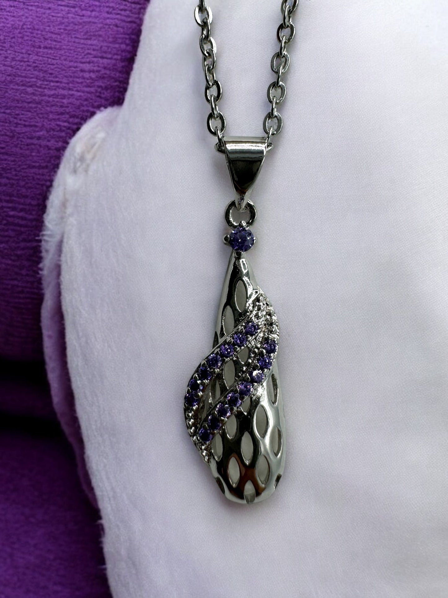 Purple Zircon Silver Necklace