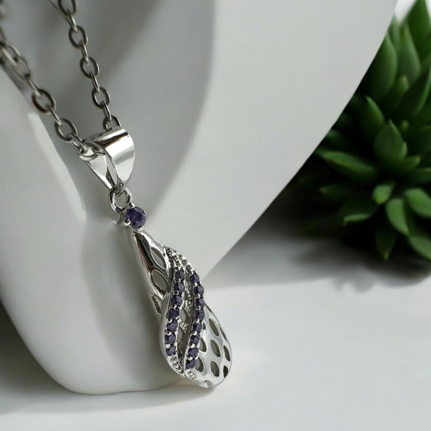 Purple Zircon Silver Necklace